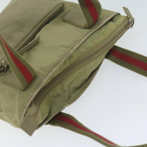 GUCCI Sherry Line Hand Bag Nylon Khaki Red 019 0402 019 0402 - Picture 6 of 12